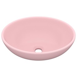 vidaXL Lavabo de lujo ovalado cerámica rosa mate 40x33 cm 