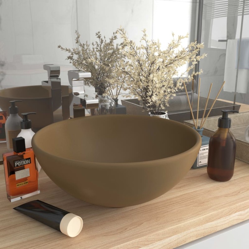 vidaXL Lavabo de lujo redondo cerámica crema mate 32,5x14 cm