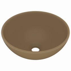 vidaXL Lavabo de lujo redondo cerámica crema mate 32,5x14 cm