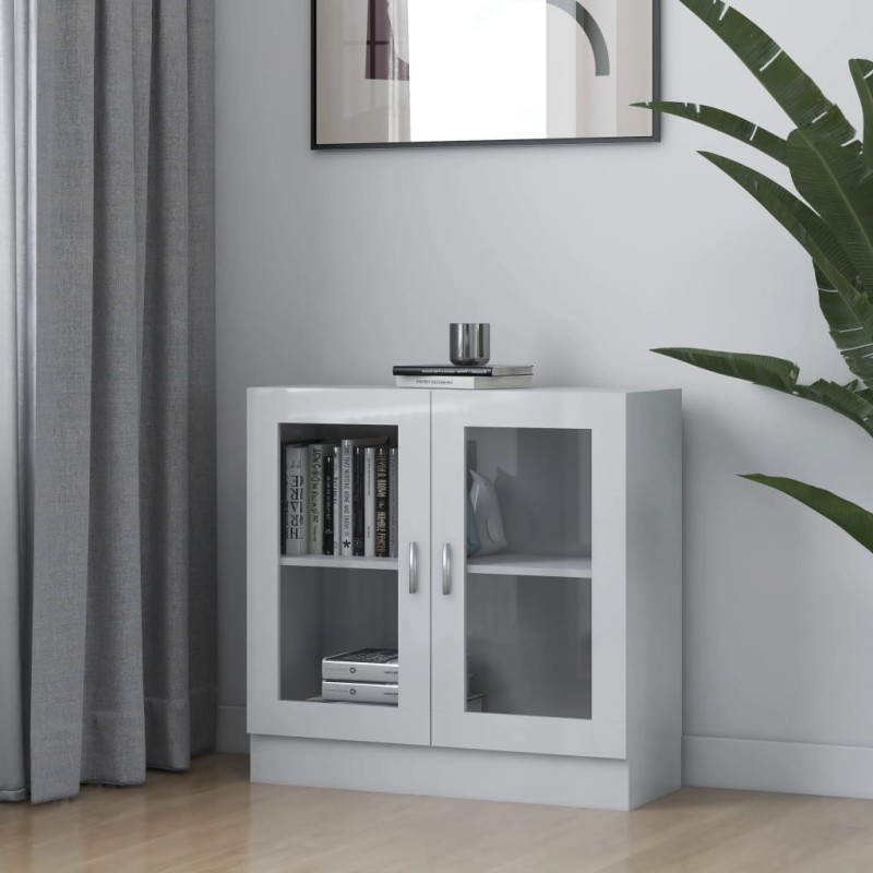 vidaXL Vitrina de madera contrachapada blanco brillo 82,5x30,5x80 cm vidaXL Vitrina de madera contrachapada blanco brillo 82,5x30,5x80 cm