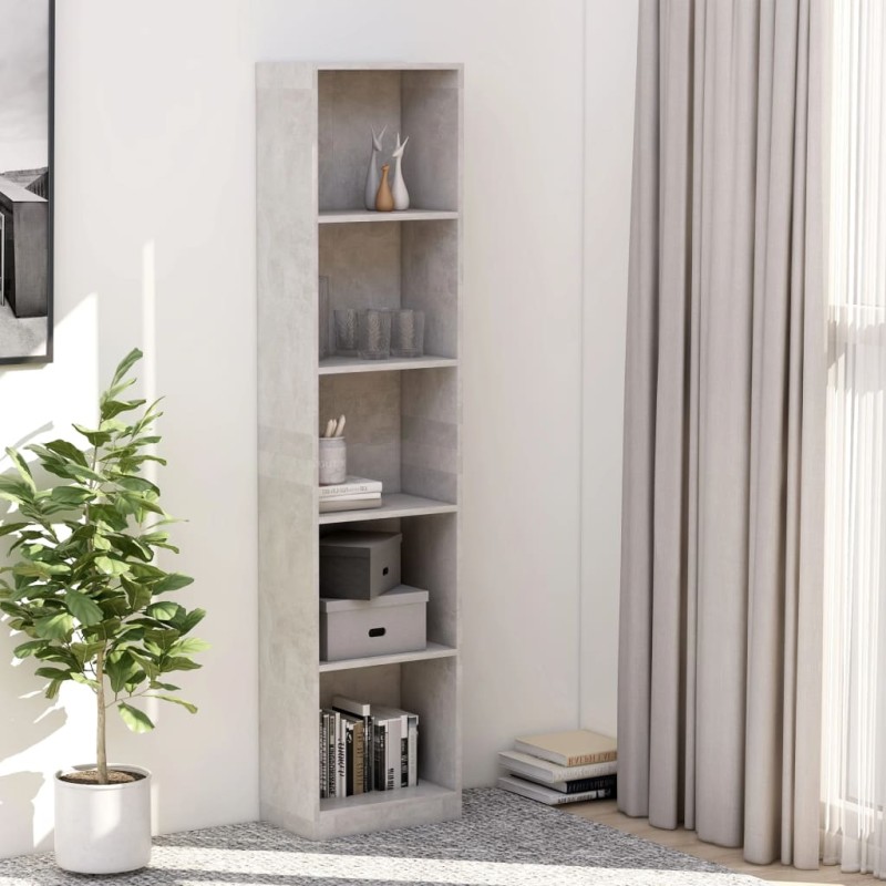 vidaXL Estantería de 5 niveles contrachapada gris hormigón 40x24x175cm vidaXL Estantería de 5 niveles contrachapada gris hormigón 40x24x175cm