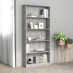 vidaXL Estantería de 5 niveles contrachapada gris hormigón 80x24x175cm