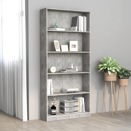 vidaXL Estantería de 5 niveles contrachapada gris hormigón 80x24x175cm