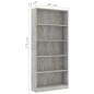 vidaXL Estantería de 5 niveles contrachapada gris hormigón 80x24x175cm