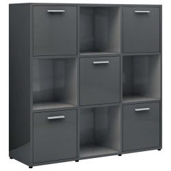 vidaXL Estantería de madera contrachapada gris brillante 90x30x90 cm