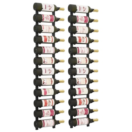 vidaXL Botelleros de pared para 12 botellas hierro negro 2 unidades