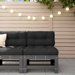 vidaXL Sofá central con cojines madera maciza de pino gris