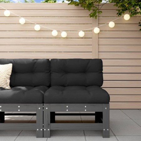 vidaXL Sofá central con cojines madera maciza de pino gris