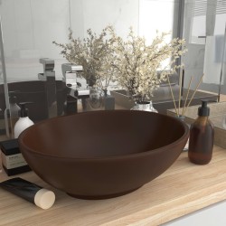 vidaXL Lavabo de lujo ovalado cerámica marrón oscuro mate 40x33 cm 