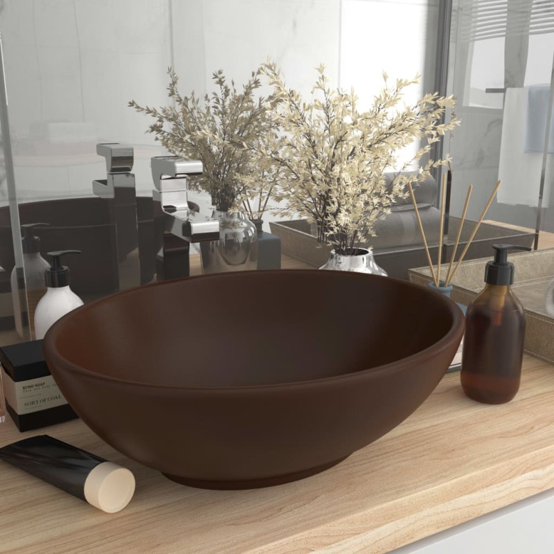 vidaXL Lavabo de lujo ovalado cerámica marrón oscuro mate 40x33 cm vidaXL Lavabo de lujo ovalado cerámica marrón oscuro mate 40x33 cm