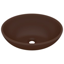vidaXL Lavabo de lujo ovalado cerámica marrón oscuro mate 40x33 cm 