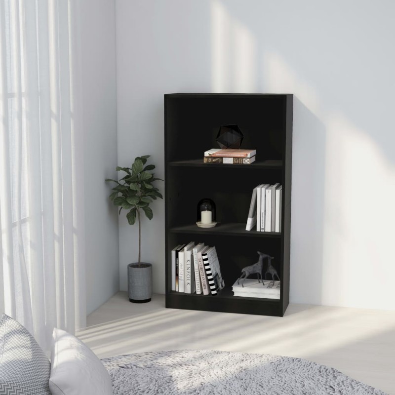 vidaXL Estantería de 3 niveles madera contrachapada negra 60x24x109cm