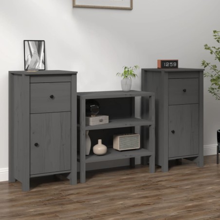 vidaXL Aparadores 2 uds madera maciza de pino gris 40x35x80 cm