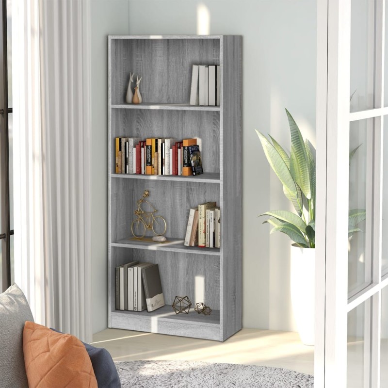 vidaXL Estantería de 4 niveles contrachapada gris Sonoma 60x24x142 cm vidaXL Estantería de 4 niveles contrachapada gris Sonoma 60x24x142 cm