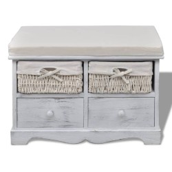 vidaXL Banco de almacenaje de madera de Paulownia blanco 62x33x42 cm 