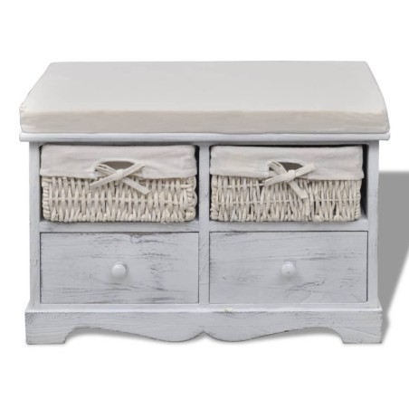 vidaXL Banco de almacenaje de madera de Paulownia blanco 62x33x42 cm 