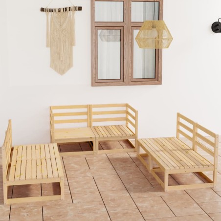vidaXL Juego de muebles de jardín 6 piezas madera maciza de pino