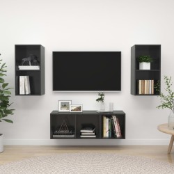 vidaXL Muebles de salón 3 piezas madera de ingeniería gris con brillo