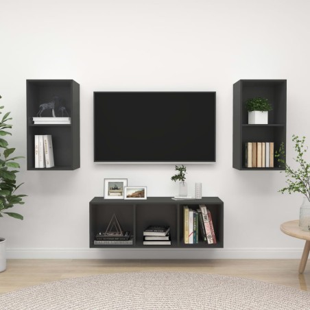 vidaXL Juego de muebles de salón 3 piezas madera de ingeniería gris