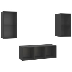 vidaXL Juego de muebles de salón 3 piezas madera de ingeniería gris