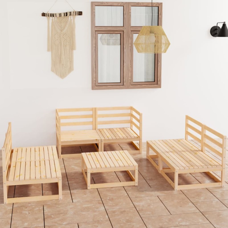 vidaXL Juego de muebles de jardín 7 piezas madera maciza de pino vidaXL Juego de muebles de jardín 7 piezas madera maciza de pino