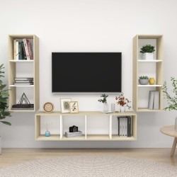 vidaXL Muebles de salón 3 pzas madera ingeniería blanco y roble Sonoma