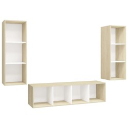 vidaXL Muebles de salón 3 pzas madera ingeniería blanco y roble Sonoma