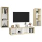 vidaXL Muebles de salón 3 pzas madera ingeniería blanco y roble Sonoma