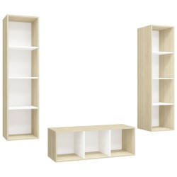 vidaXL Muebles de salón 3 pzas madera ingeniería blanco y roble Sonoma
