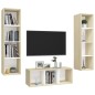 vidaXL Muebles de salón 3 pzas madera ingeniería blanco y roble Sonoma vidaXL Muebles de salón 3 pzas madera ingeniería blanco y roble Sonoma