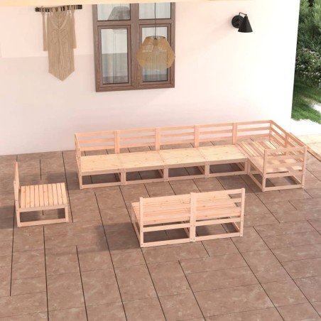 vidaXL Juego de muebles de jardín 9 piezas madera maciza de pino
