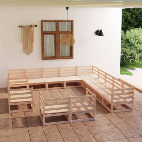 vidaXL Juego de muebles de jardín 13 piezas madera maciza de pino