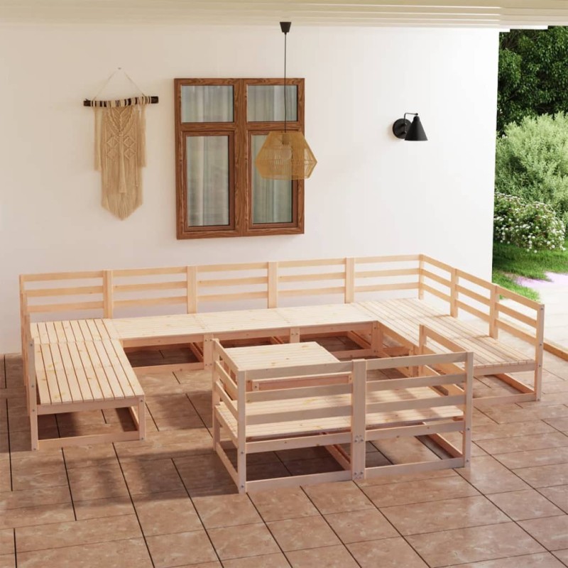 vidaXL Juego de muebles de jardín 12 piezas madera maciza de pino