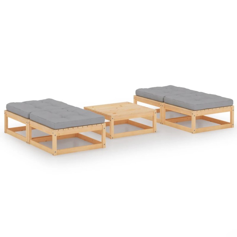 vidaXL Juego de muebles de jardín 5 pzas y cojines madera pino maciza vidaXL Juego de muebles de jardín 5 pzas y cojines madera pino maciza