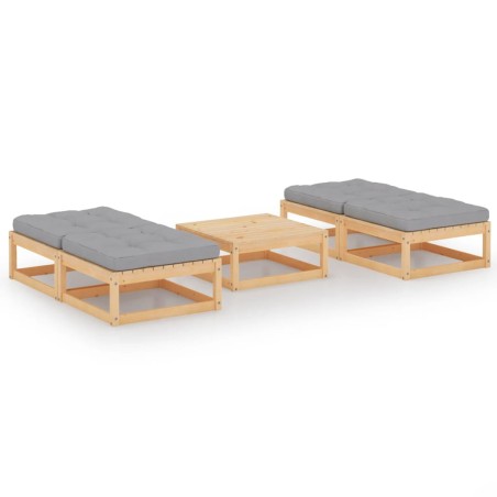 vidaXL Juego de muebles de jardín 5 pzas y cojines madera pino maciza