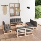 vidaXL Juego de muebles de jardín 9 pzas y cojines madera pino maciza vidaXL Juego de muebles de jardín 9 pzas y cojines madera pino maciza