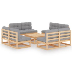 vidaXL Juego de muebles de jardín 9 pzas y cojines madera pino maciza