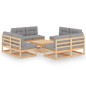 vidaXL Juego de muebles de jardín 9 pzas y cojines madera pino maciza vidaXL Juego de muebles de jardín 9 pzas y cojines madera pino maciza