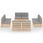 vidaXL Juego de muebles de jardín 9 pzas y cojines madera pino maciza vidaXL Juego de muebles de jardín 9 pzas y cojines madera pino maciza