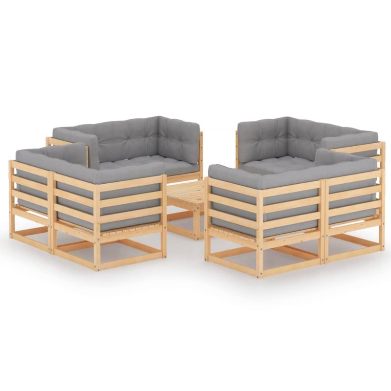 vidaXL Juego de muebles de jardín 9 pzas y cojines madera pino maciza vidaXL Juego de muebles de jardín 9 pzas y cojines madera pino maciza