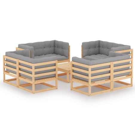 vidaXL Juego de muebles de jardín 9 pzas y cojines madera pino maciza