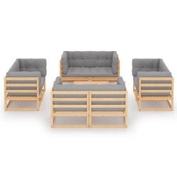 vidaXL Juego de muebles de jardín 9 pzas y cojines madera pino maciza