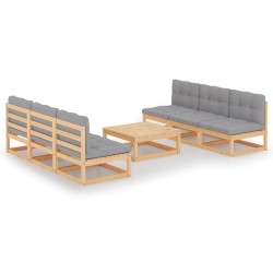 vidaXL Juego de muebles de jardín 7 pzas y cojines madera pino maciza
