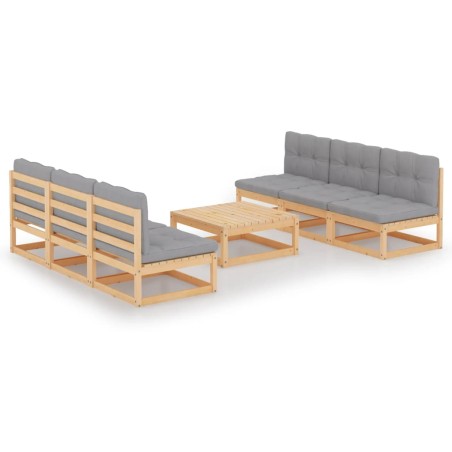 vidaXL Juego de muebles de jardín 7 pzas y cojines madera pino maciza
