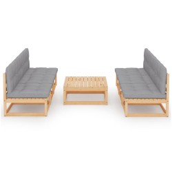 vidaXL Juego de muebles de jardín 7 pzas y cojines madera pino maciza