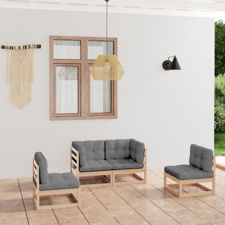 vidaXL Muebles de jardín 4 piezas con cojines de madera de pino maciza