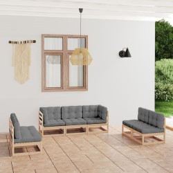 vidaXL Muebles de jardín 7 piezas con cojines de madera de pino maciza