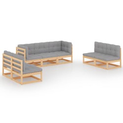 vidaXL Muebles de jardín 7 piezas con cojines de madera de pino maciza