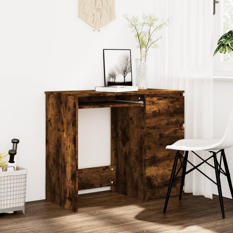 vidaXL Escritorio de madera contrachapada roble ahumado 90x45x76 cm vidaXL Escritorio de madera contrachapada roble ahumado 90x45x76 cm