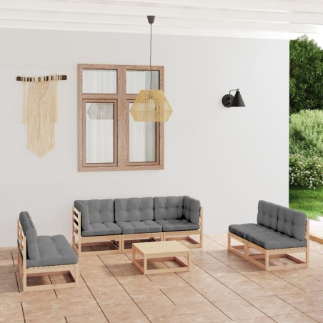 vidaXL Juego de muebles de jardín 8 pzas y cojines madera maciza pino